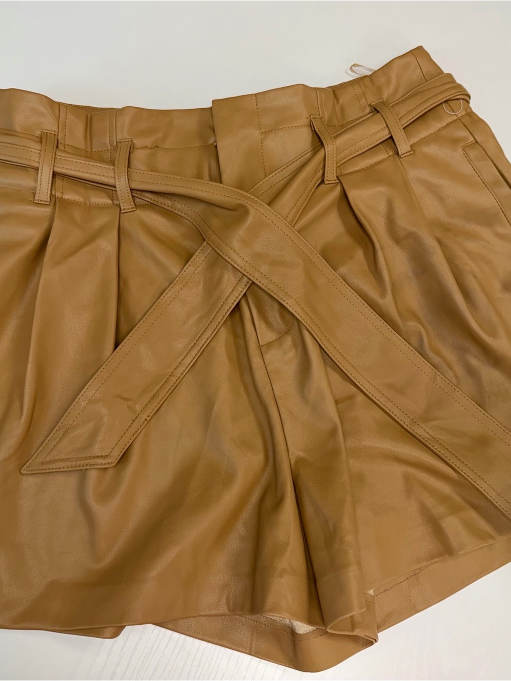 Truth High-Waist Faux Leather Paperbag Shorts - Tan